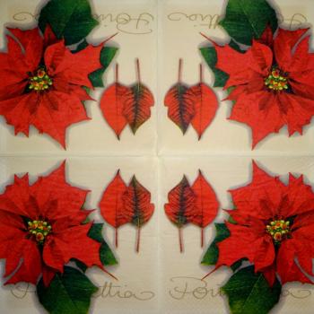 085 Weihnachten Blumen - 3-lagig (creme/Rand grün) - Ihr